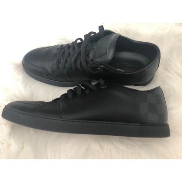 Authentic Louis Vuitton Black Leather Sneakers sz 8 worn once like new - Picture 4 of 12